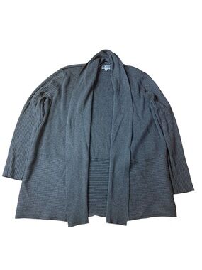JM Collection Grey Ribbed Open Front Cardigan XL